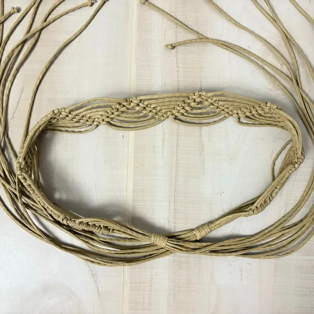 Boho Macrame Woven Fringe Belt Tan Braided Adjustable Wrap Festival Hippie Chic